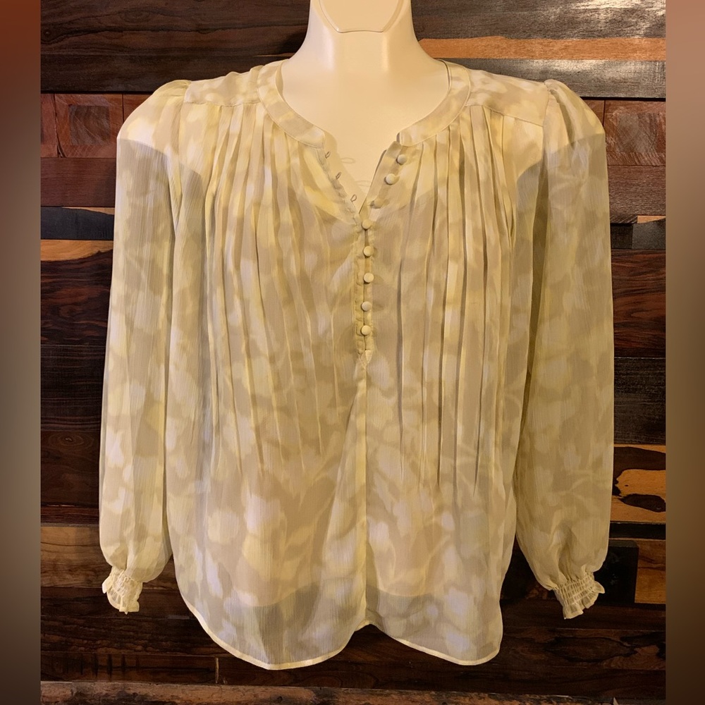 Simply Vera Wang Yellow and Taupe print blouse with attached camisole PETITE MED
